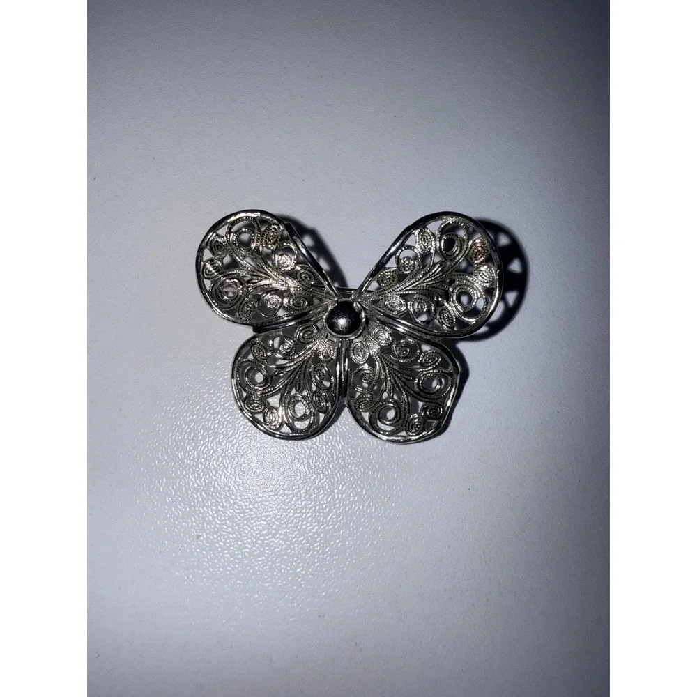Vintage Emmons Silver Tone Open Scroll Filigree Butterfly Pin Brooch‎